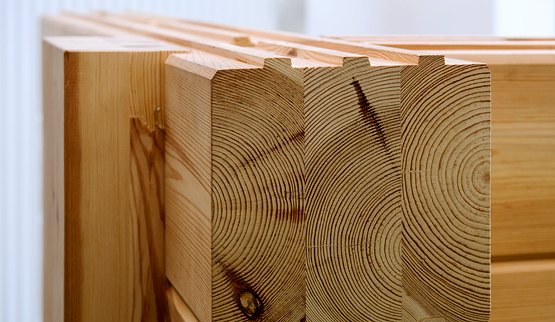 Querschnitt einer einschaligen Fullwood-Vollholzwand