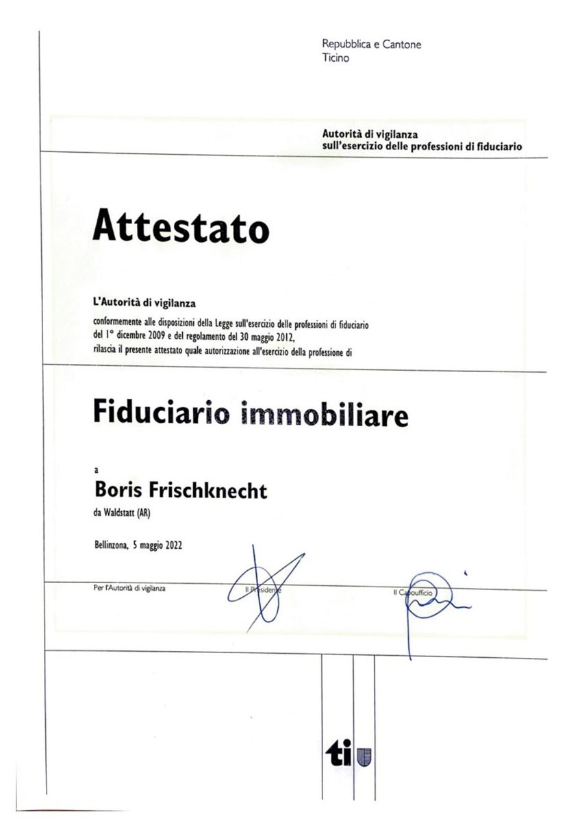 Attestato Fiduciario immobiliare – Kanton Tessin, Autorità di vigilanza